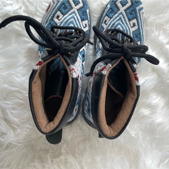 Weavers Alaska | Unisex Women’s Hiking Boots Blue Black Geometric Pattern Boho - Picture 6 of 9